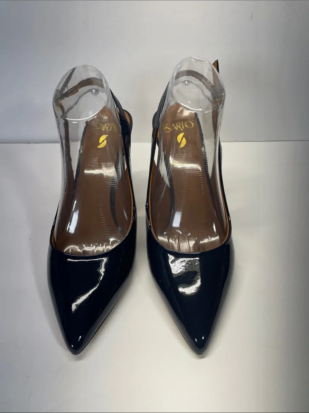 Sarto Glossy Navy dark blue Pointed Slingback Block Heels